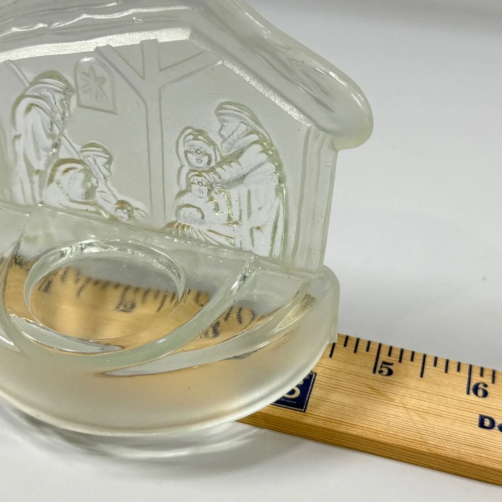 VTG Nativity Scene Votive Holder Frosted Glass Christmas Religious‎ Decor Small